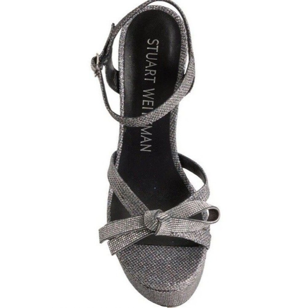 Stuart Weitzman Silver Glitter Platform Sandal Heels - Picture 3 of 9